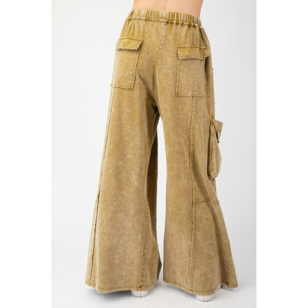 Part Of The Journey Mineral Washed Wide Leg Pants in Faded Olive - Picture 5 of 5